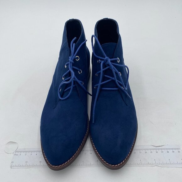 YDN Blue Trendy Low Heel Pointed Toe Lace Up Ankle Boots Fall Winter Booties - Picture 2 of 7